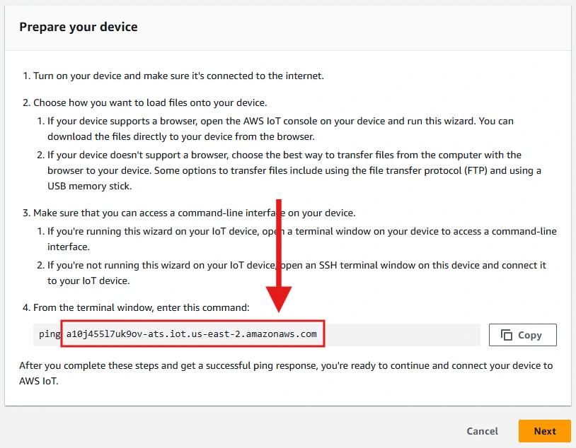 Copy IoT Endpoint URL