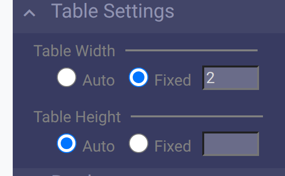 Table Settings Option